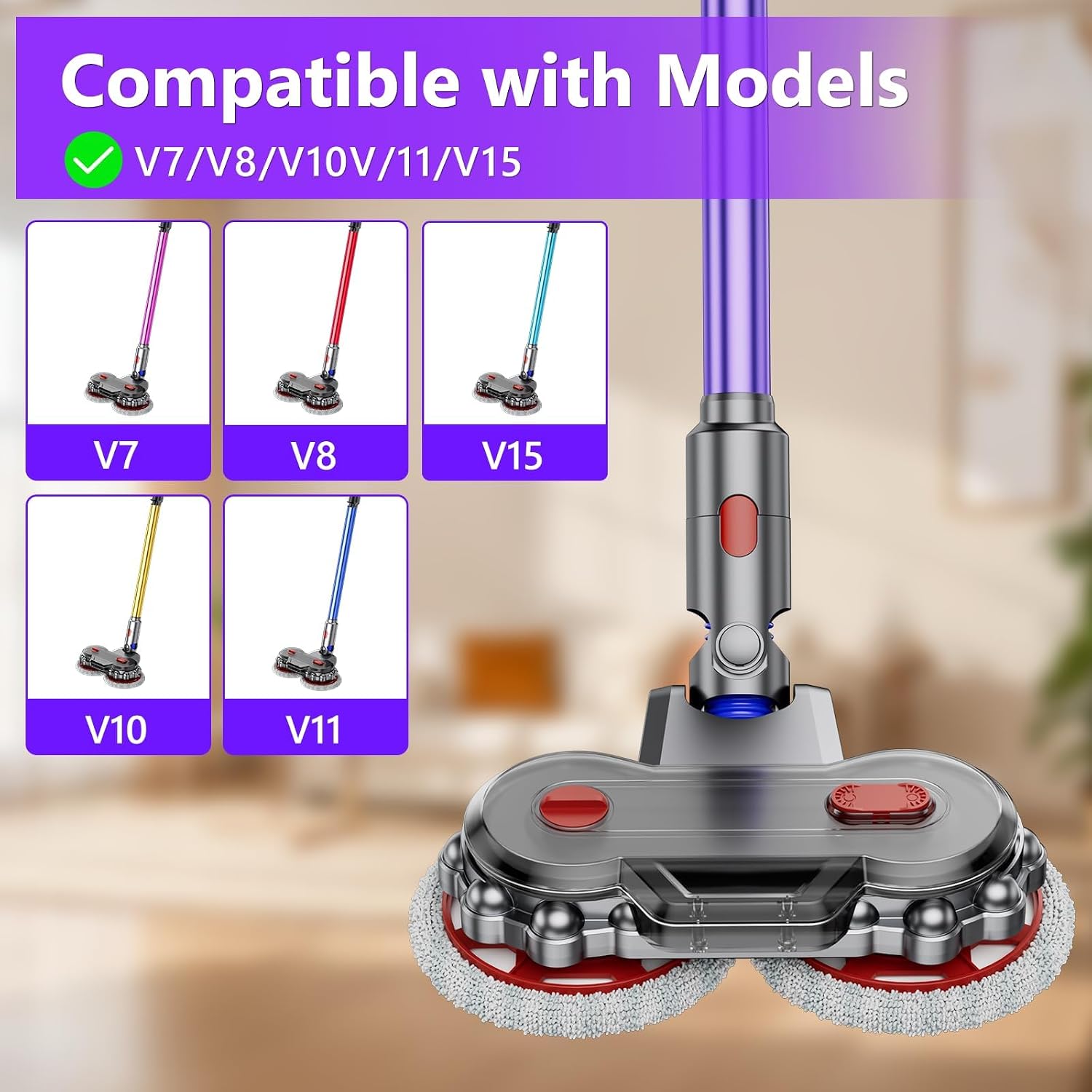 MYUAKO Mop Head for dy-Son V7/V8/V10/V11/V12/V15 Vacuum Cleaners, Electric Floor Mop with Removable Water Tank, Wet Mop Head Attachment Wet and Dry