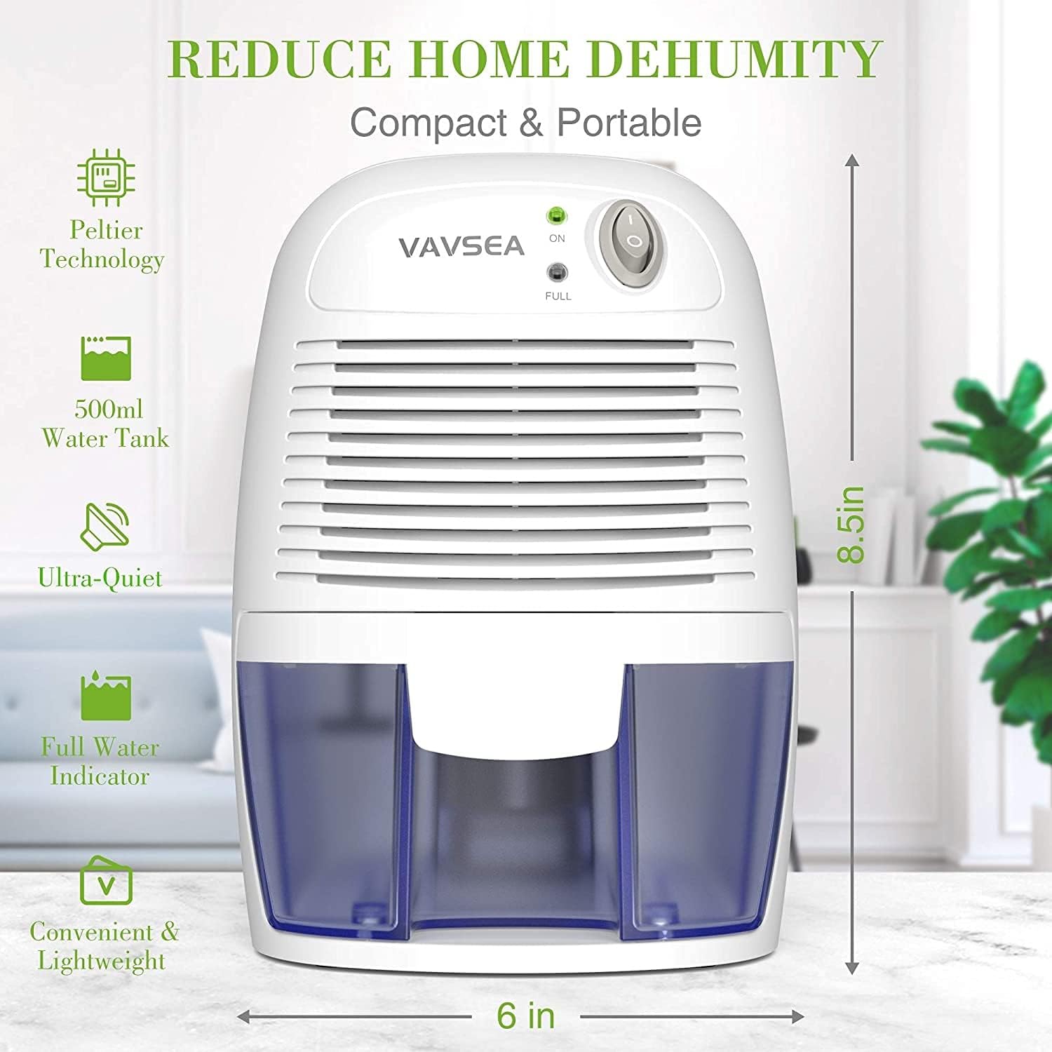 Dehumidifiers 500ml (17oz) Capacity, Compact and Portable Mini Air Dehumidifiers with Quiet and Auto-Off Function for Removing Moisture in Home, Kitchen, Bedroom, Bathroom, Wardrobe Mini Fan