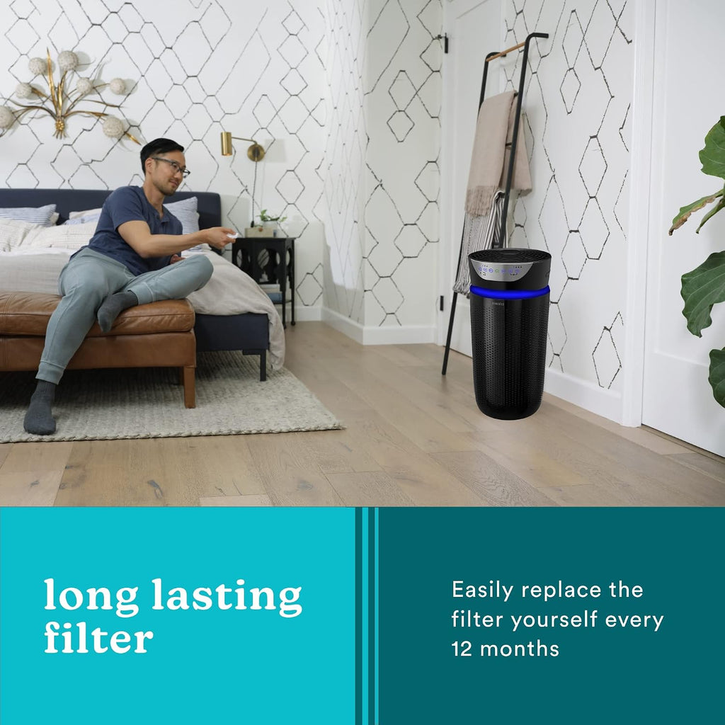 Homedics 5-in-1 UV-C Air Purifier - 360-Degree HEPA Filter for 1,593 Sq Ft, Extra Large Air Purifiers for Bedroom and Home, Essential Oil Pads, Built-In Timer, 5 Speed Settings for Large Rooms, Black