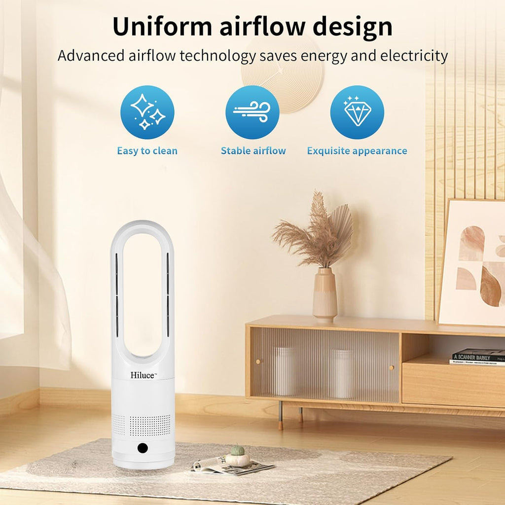 Hiluce All Season Bladeless Fan, 1400W Space Heater & 40W Tower Fan Combo with Remote,25dB Quiet Heater Fan Combo,90° Oscillation,8 Speeds, 9H Timer,Fast Safety Heat for Bedroom, Kitchen, Office 22'