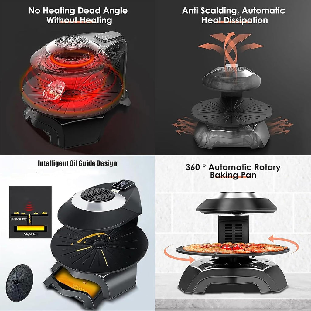Electric Grill, Electric Smokeless Indoor Grill Machine, 1~80 Minutes/80-280°C Adjustable/360° Automatic Rotation and Non-Stick, for Restaurants, Stalls