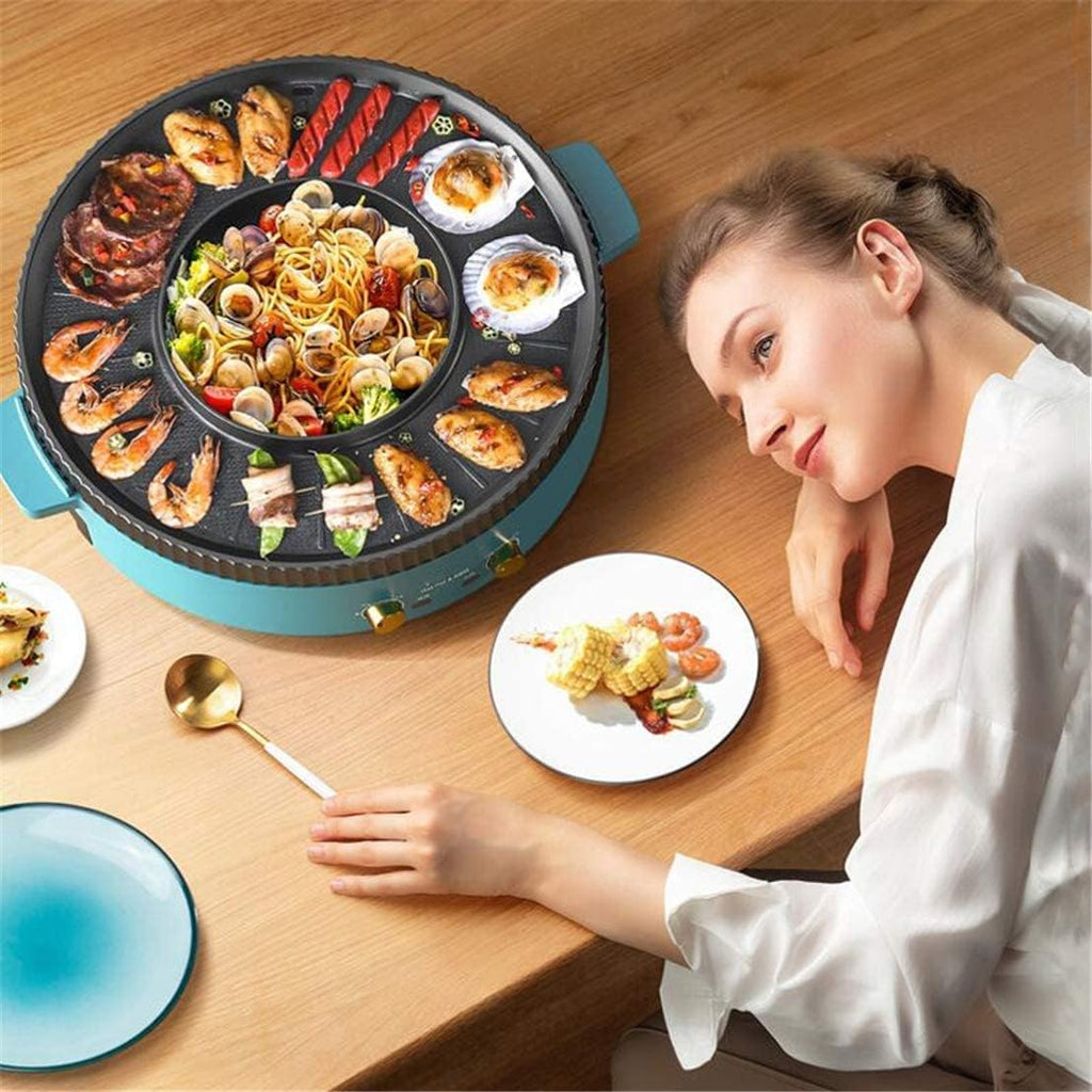 Multi-Function Electric Hot Pot Grill, 220 ℃ Constant Temperature Double Temperature Control Electric Grill, Indoor Teppanyaki, Used for Grilling Spaghetti Pot