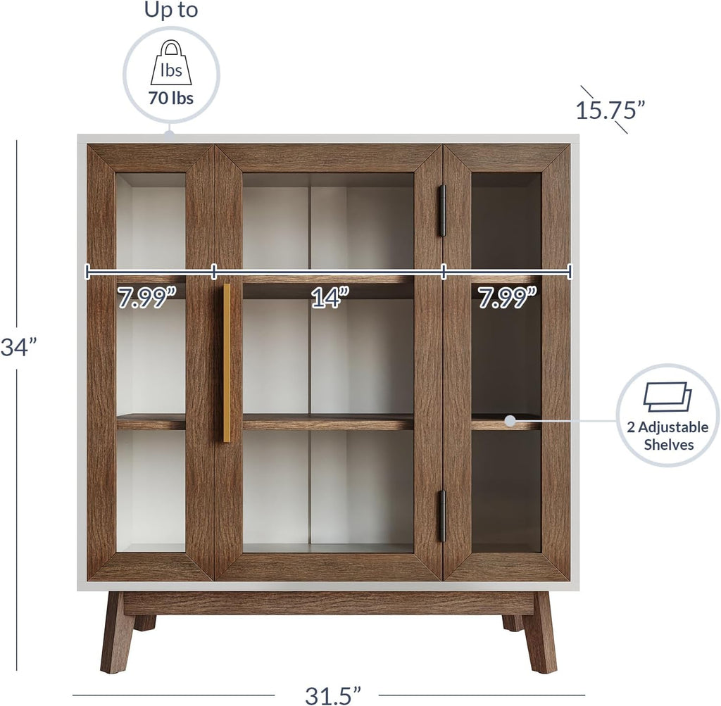 BELLEZE Modern Curio Cabinet, 3-Tiers Console Table, Brown, 31 Inch