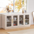 NEWOWNDS Buffet Cabinet with Storage,63' Large Sideboard,Kitchen Storage with 4 Glass Doors, Modern Glass Display Cabinet,Entryway Table for Dining Room,White