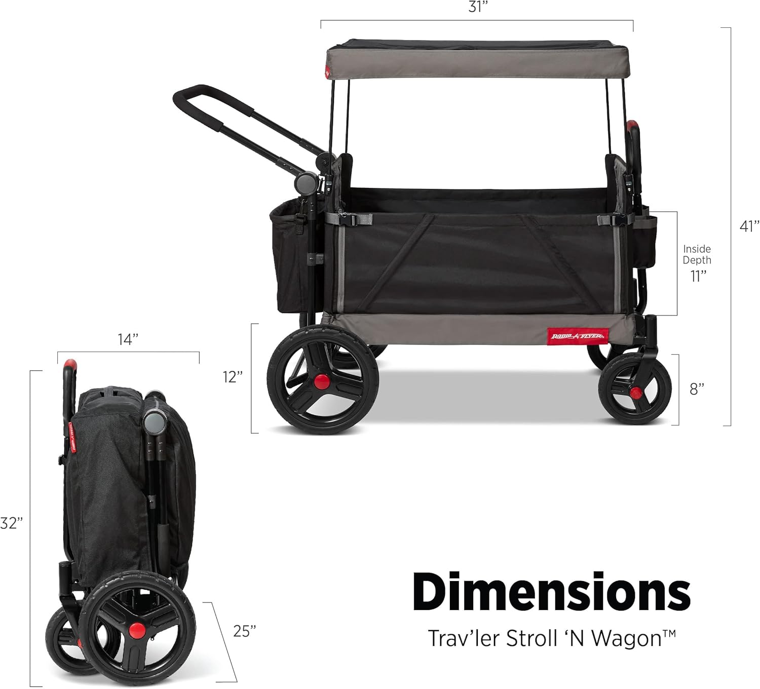 Radio Flyer Wagon for Kids, Baby Stroller, Outside Toys for Toddlers 1-3, Rolling Cart, Beach Cart with Wheels, Trav'ler Stroller Wagon with Protective Cover, for Ages 1+ Years