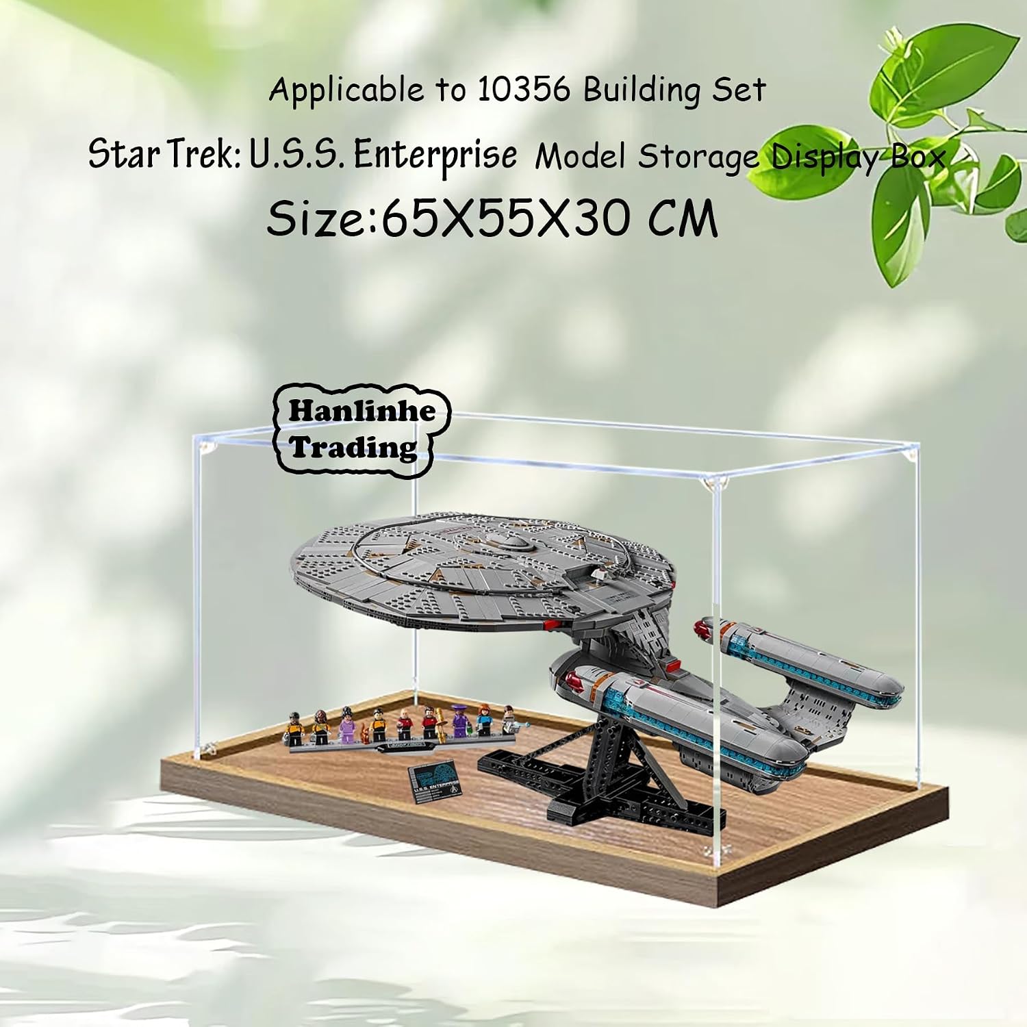 Acrylic Display Case for Lego 10356 Star Trek Enterprise Building Set– Dustproof Display Box & Showcase, Display Box Compatible with Lego 10356 -Only Display case (3mm Wood Base)