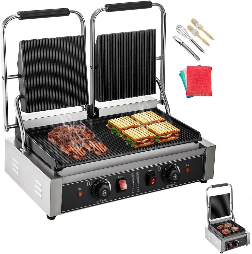Electric Contact Grill Commercial Pancake Maker Grill, Non-Stick For Outdoor Camping Cooking Sandwiches Steaks Meats Easy To Use For Beginners And Professionals Alike ( Color : Double Wave Plate )