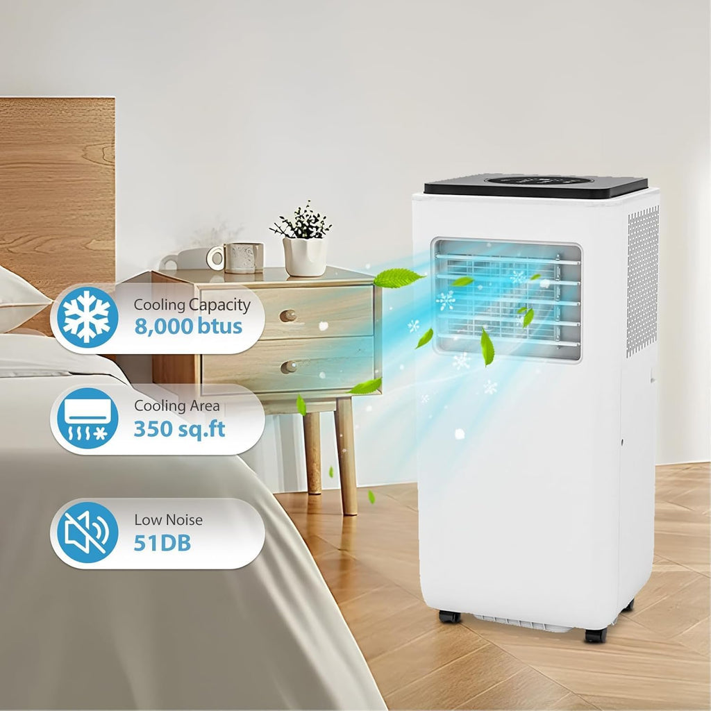 8000BTU Portable Air Conditioner, 3-in-1 Air Conditioner, Cooling Area up to 350 Sq. Ft. Room Air Conditioner with Remote Control/Cooling/Fan/Dehumidifier for Home, Office, Bedroom, White&Black