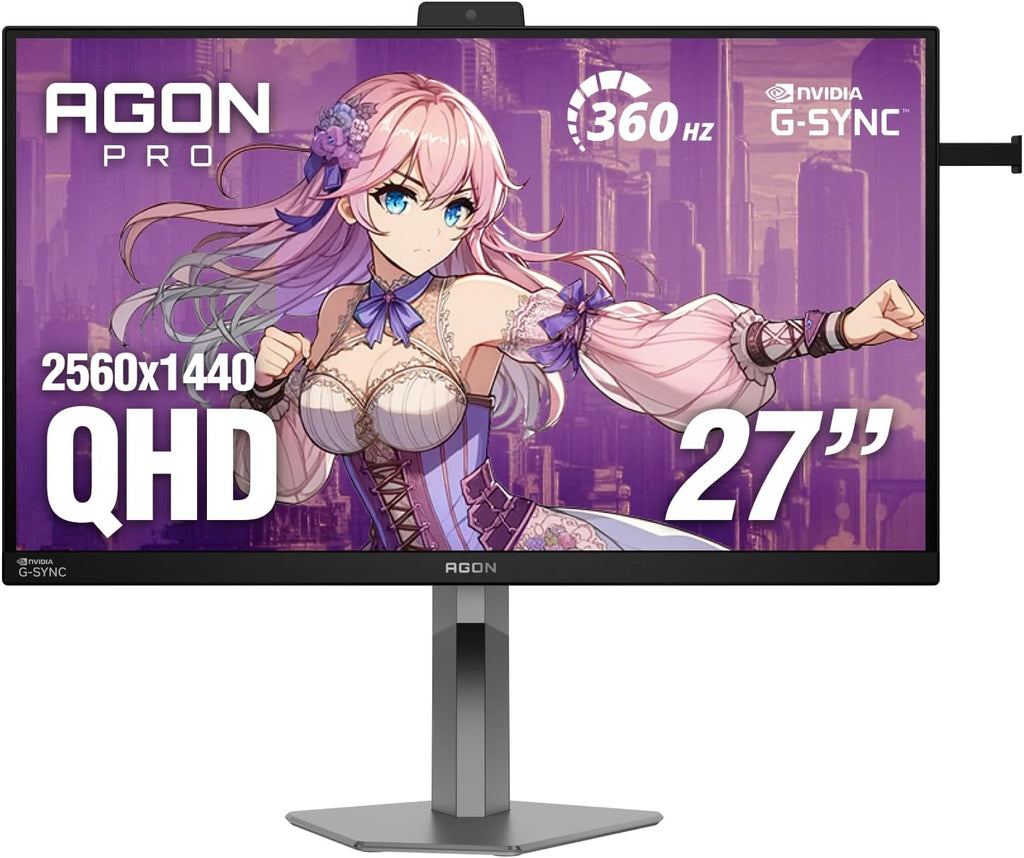 AOC Agon PRO AG276QSG2 27' Gaming Monitor, 2560x1440 QHD, 360Hz, 1ms, NVIDIA G-SYNC Pulsar, R5 HDR, IPS Panel, Ambient Adaptive Sensor, HDMI 2.1, DisplayPort, Built-in Speakers & Headphone Holder