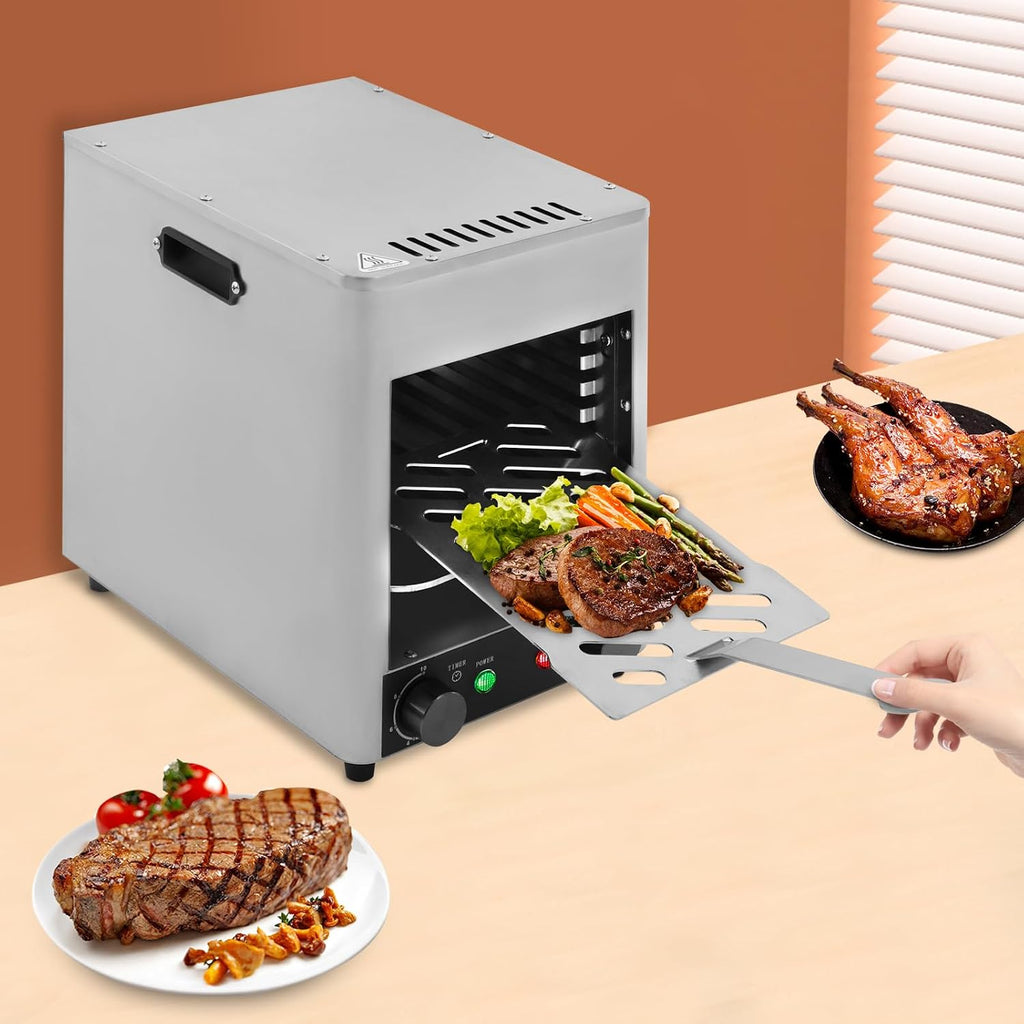 Electric Steak Broiler, 1700W Indoor Commercial Steak Grill Automatic Steaks Broiler with Temper Adjustable & Handle, 1470°F Stainless Steel Steaks Cooker Electric Broiler Grills for BBQ, Toast