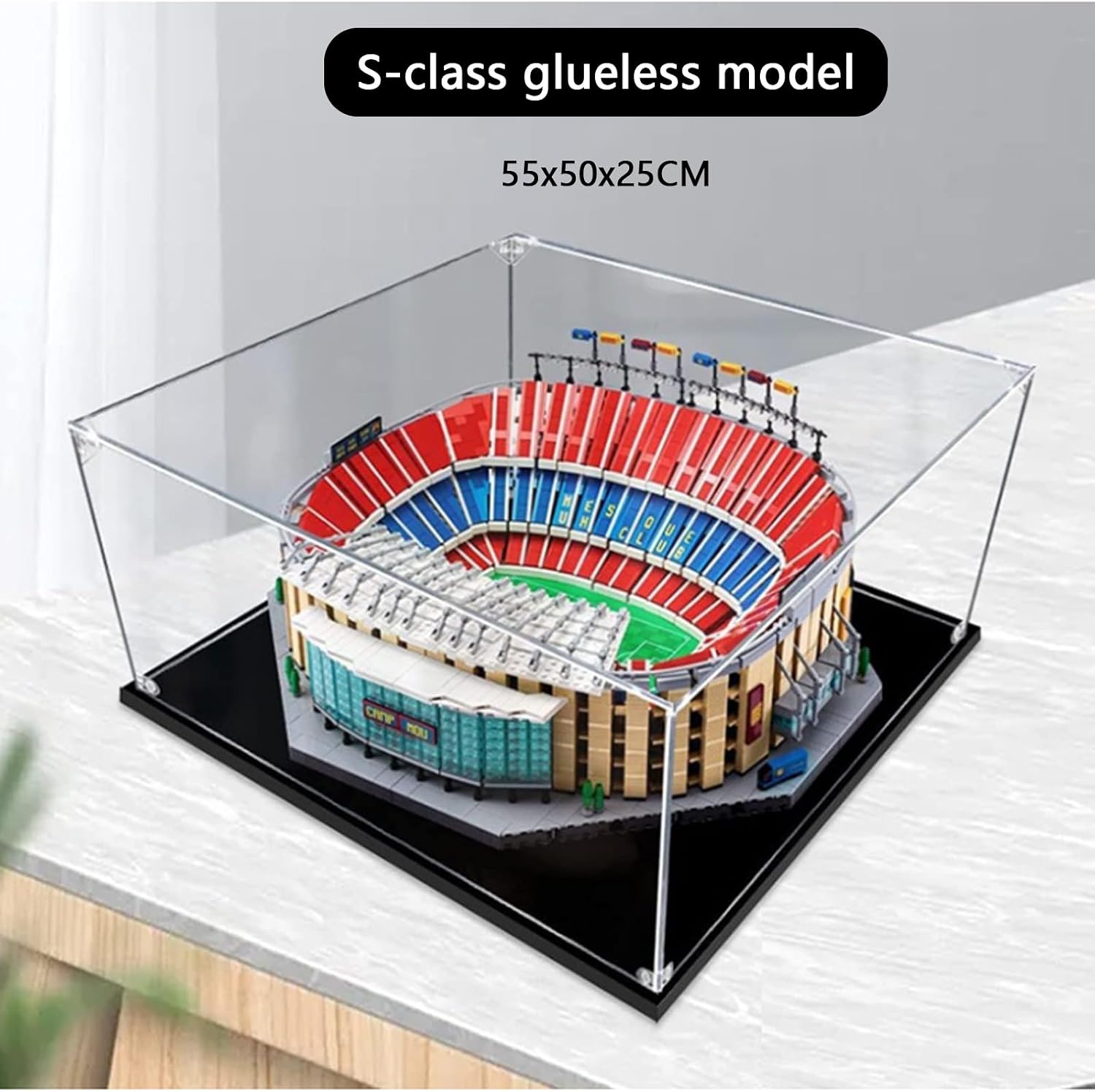 Display Box Compatible with Lego 10284 Camp Nou Stadium, Dustproof Display Case (3mm Thickness, 55x50x25cm, Transparent)