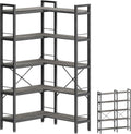 Huuger 5 Tier Bookshelf, L Shaped Corner Bookshelf with 10 Open Shelves, 49.4 Inch Straight Wide Bookcase with Metal Frame and Wooden Board, Adjustable Feet, Grey