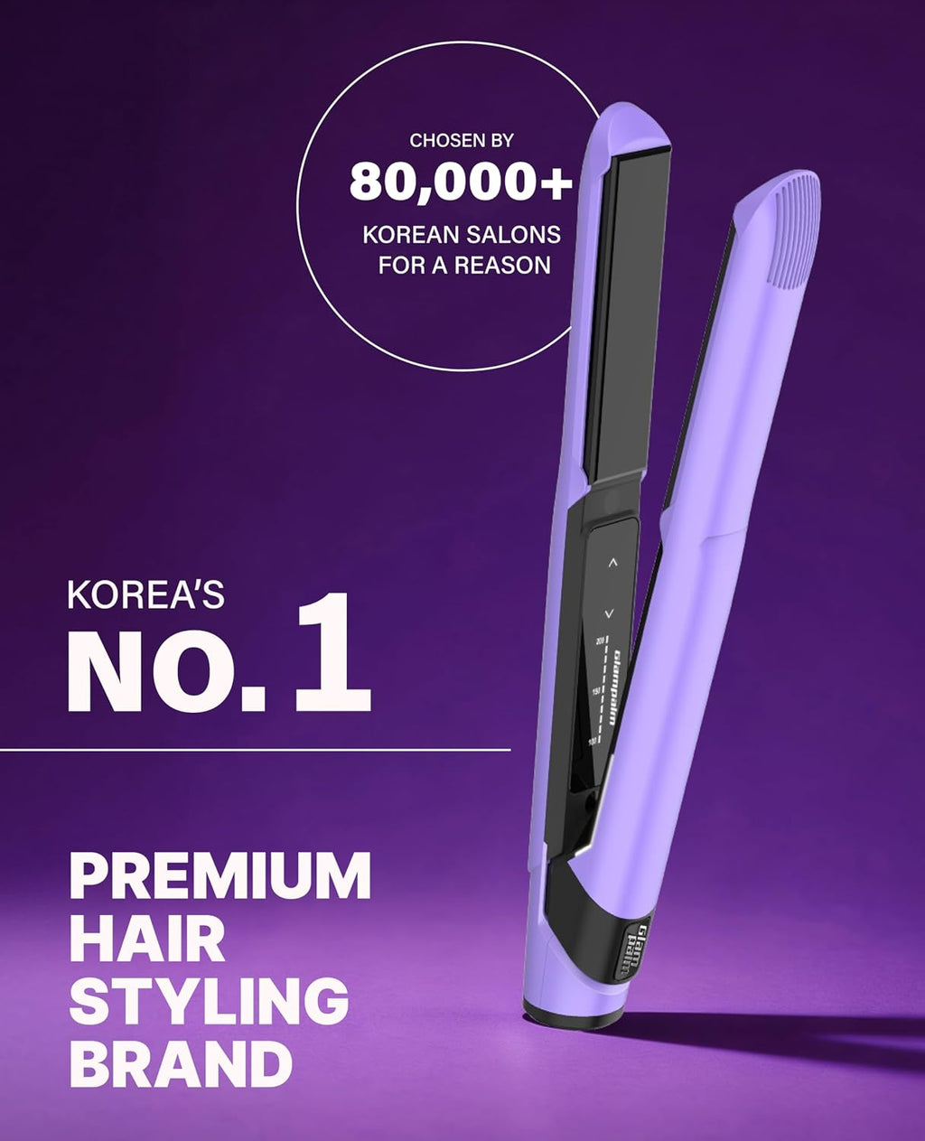 GLAMPALM GlamMuse 1' | All-Ceramic Flat Iron Infused with Vita-C, Salon Results with Less Heat Damage, Trusted by K-Pop Hair Stylists, Dual Voltage Hair Straightener, Silk Press | GP201T