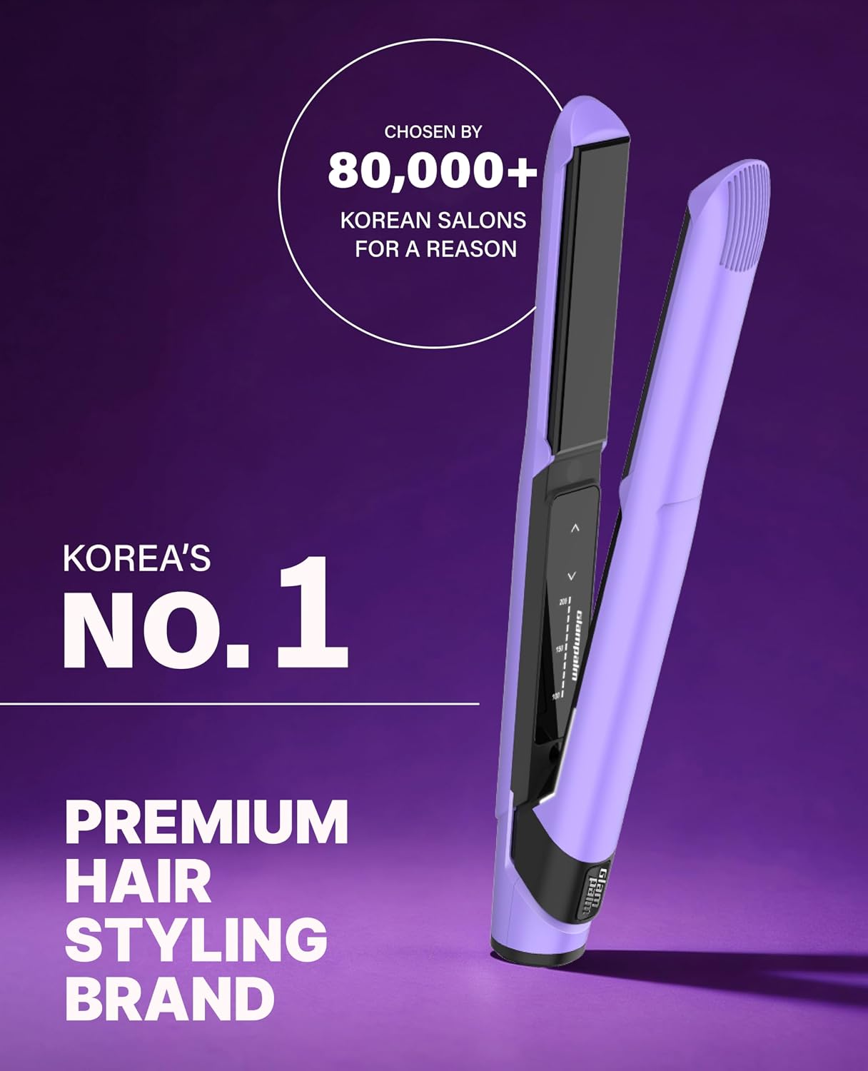 GLAMPALM GlamMuse 1' | All-Ceramic Flat Iron Infused with Vita-C, Salon Results with Less Heat Damage, Trusted by K-Pop Hair Stylists, Dual Voltage Hair Straightener, Silk Press | GP201T