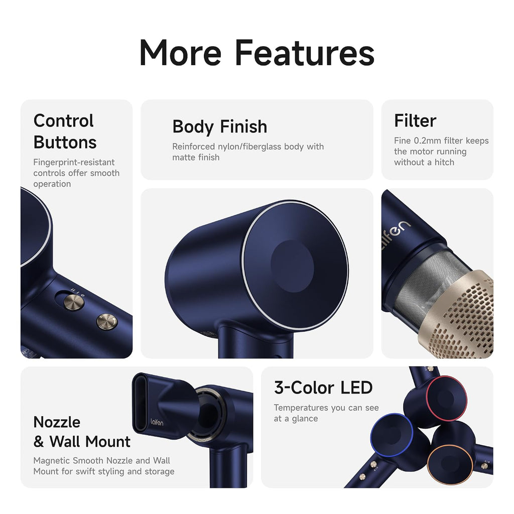 Laifen Premium High-Speed Hair Dryer Royal Blue Gift Box, Professional Ionic Portable Blow Dryer with 110,000 RPM, Lightweight, Low Noise, 360° Magnetic Styling Attachment, Wall Mount, Gift Bag, HD502