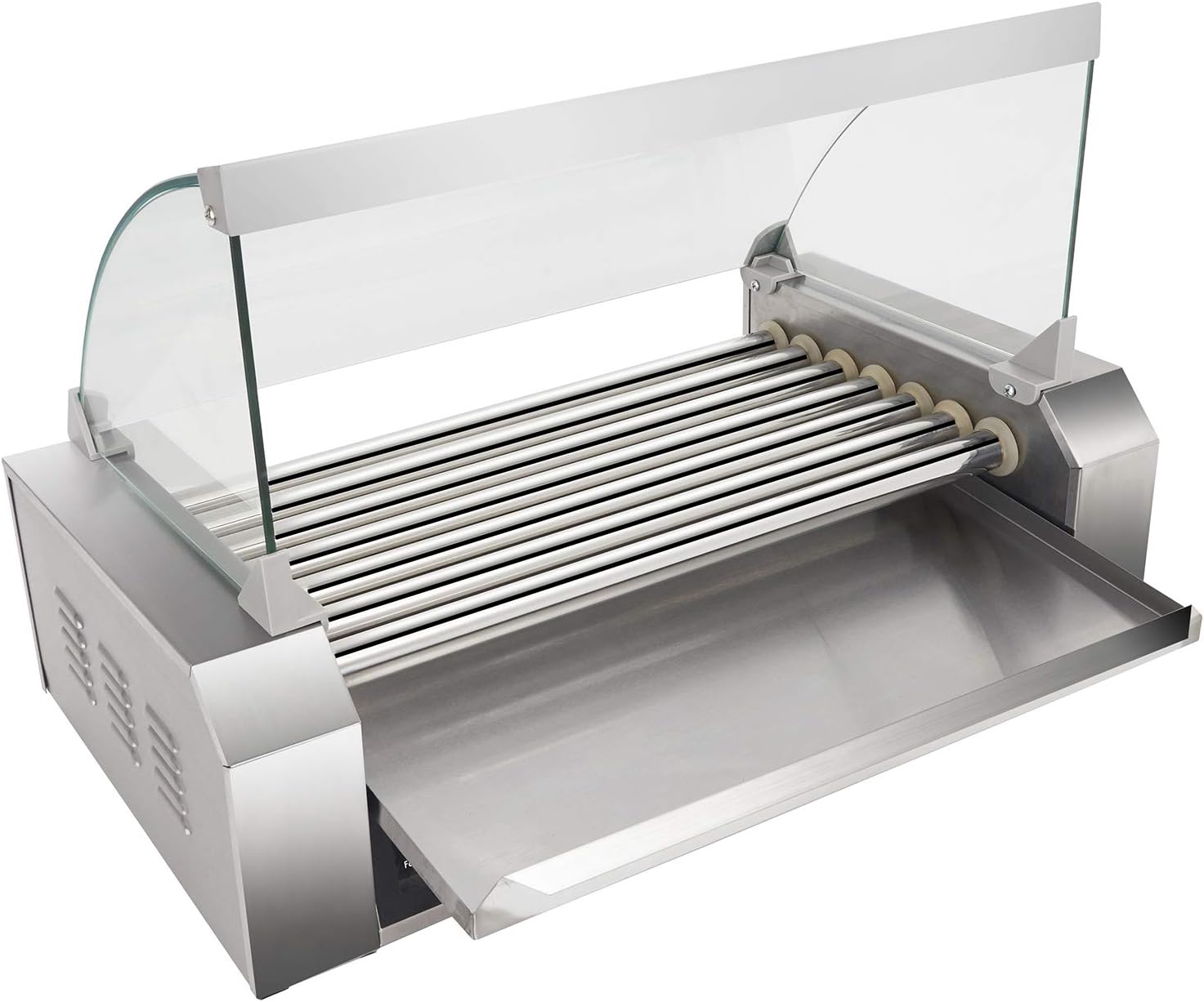 Happygrill Hot Dog Roller Machine, Electric Sausage Grill w/ 18 Hot Dog, 7 Non-Stick,Removable Stainless Steel Drip Tray and Glass Hood Cover,Commercial Household Hot Dog Grill Cooker