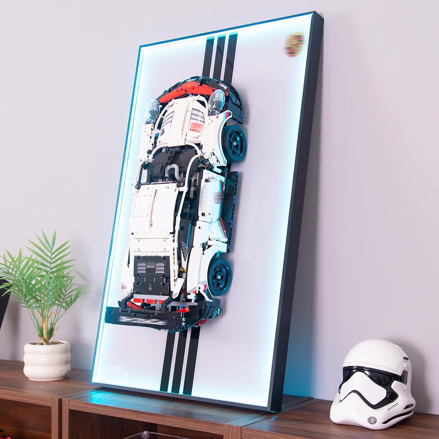 Display Wallboard with RGB LED Lights Compatible with Lego Technic Porsche 911 RSR Race Car Model Building Kit 42096 - Adult Collectibles Wall Mount for Home or Office Décor (No Car Included)