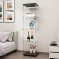 FANYUSHOW Tempered Glass Display Cabinet 4-Shelf Curio Cabinet with Security Lock 5mm Display Shelf Showcase for Living Room/Bedroom/Office- Black 64.7' H x 16.7' L x 14.37' W