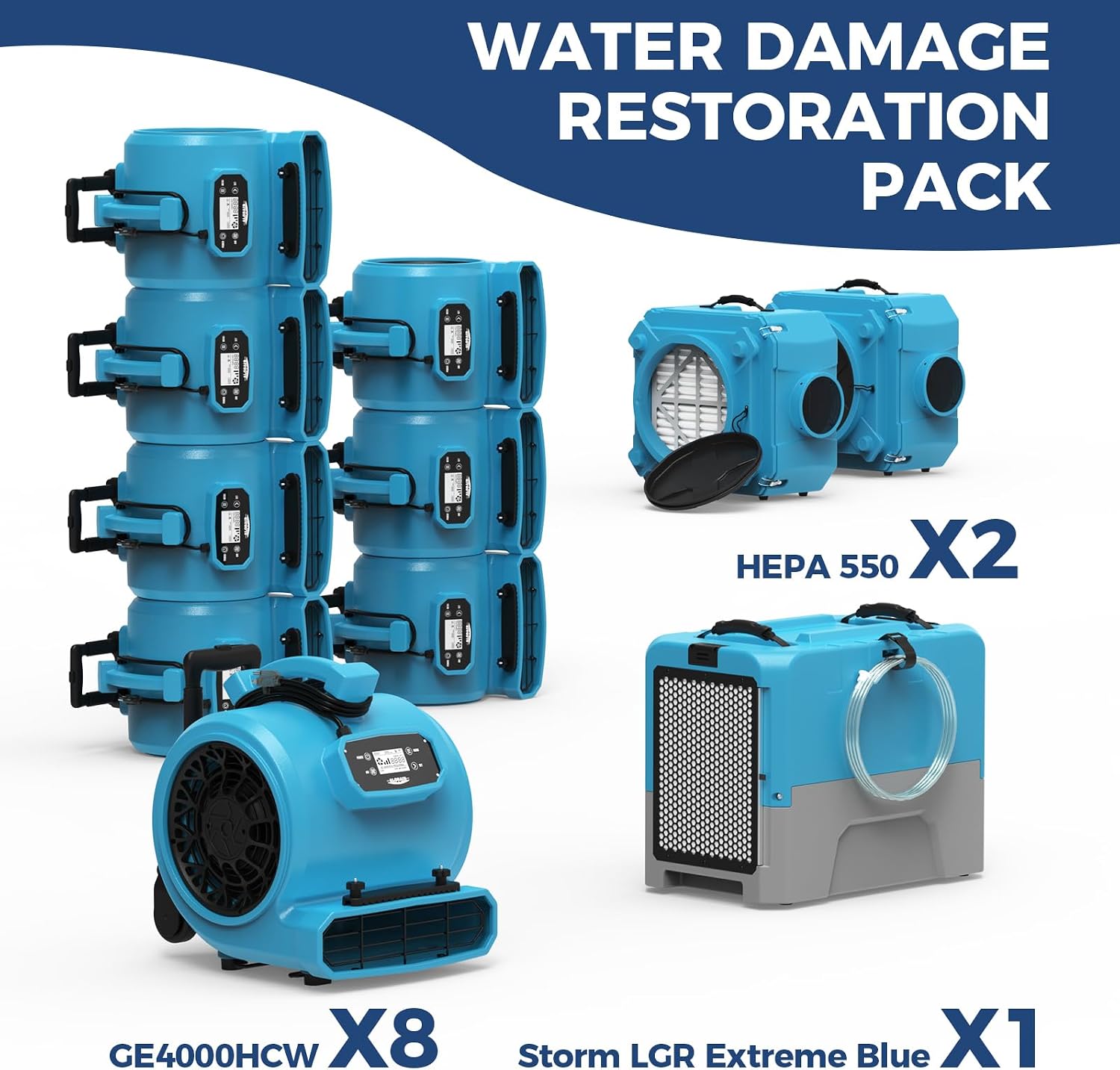 ALORAIR Water Damage Restoration Combo Package 8x Air Mover 2x Air Scrubber 1x Commercial Dehumidifier Ideal for Industrial, Commercial & Home Use - Set 1