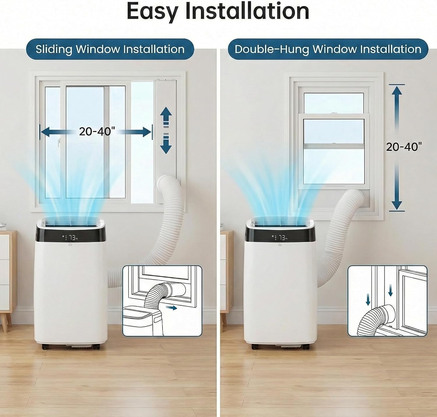 10,000 BTU Portable Air Conditioners, 3-in-1 Portable AC with Cool, Dry, Fan and Sleep Modes, Room Air Conditioners with 24H Timer, Self-Evaporation, Low Noise 48 dB, for Bedroom, Office