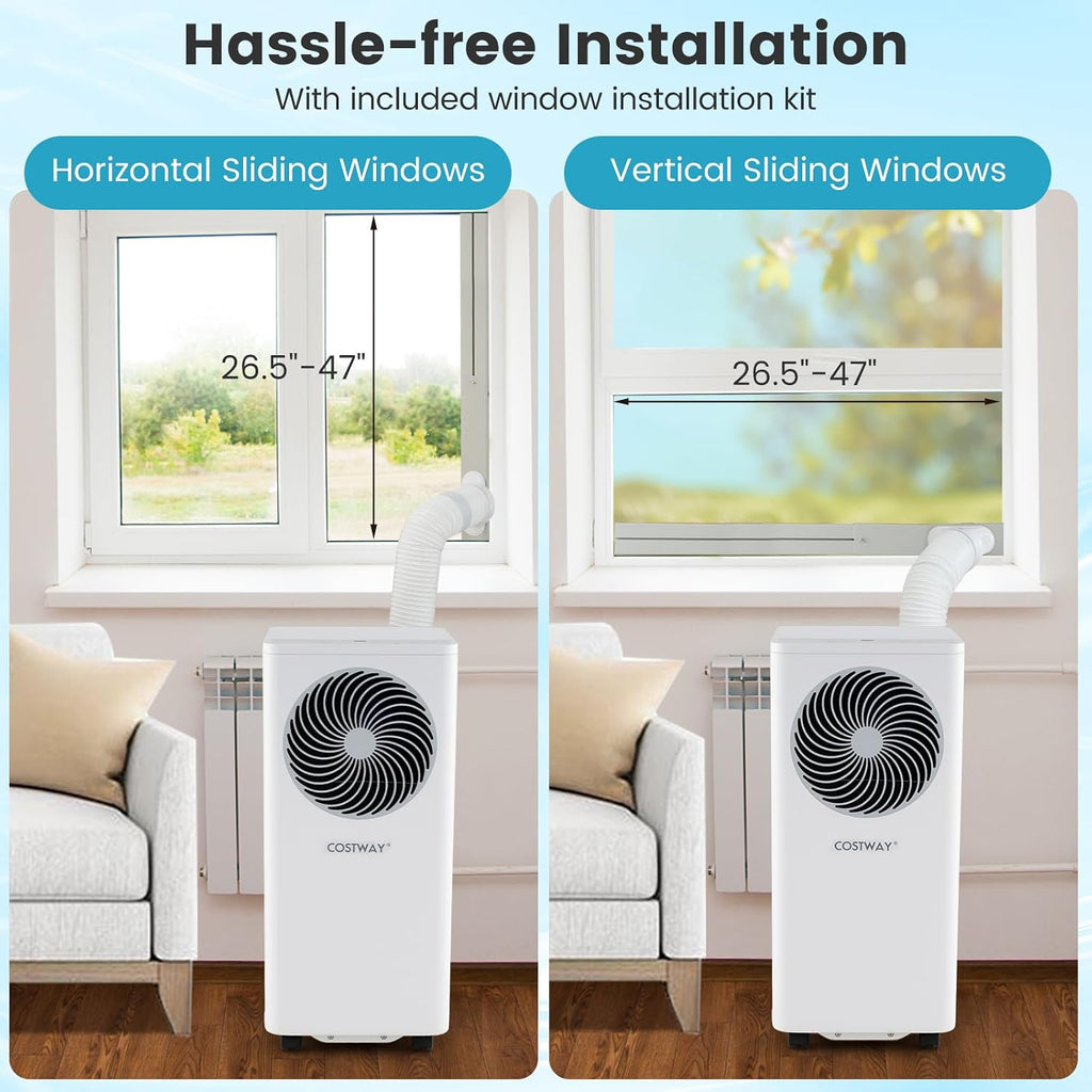 COSTWAY 10000 BTU Portable Air Conditioner, with Fan & Dehumidifier, 24H Timer, Sleep Mode, Remote Control, Drain Hose & Window Installation Kit, Cools up to 450 Sq. Ft (10000 BTU)