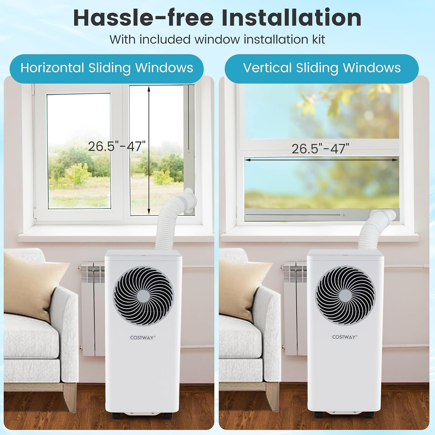 COSTWAY 10000 BTU Portable Air Conditioner, with Fan & Dehumidifier, 24H Timer, Sleep Mode, Remote Control, Drain Hose & Window Installation Kit, Cools up to 450 Sq. Ft (10000 BTU)