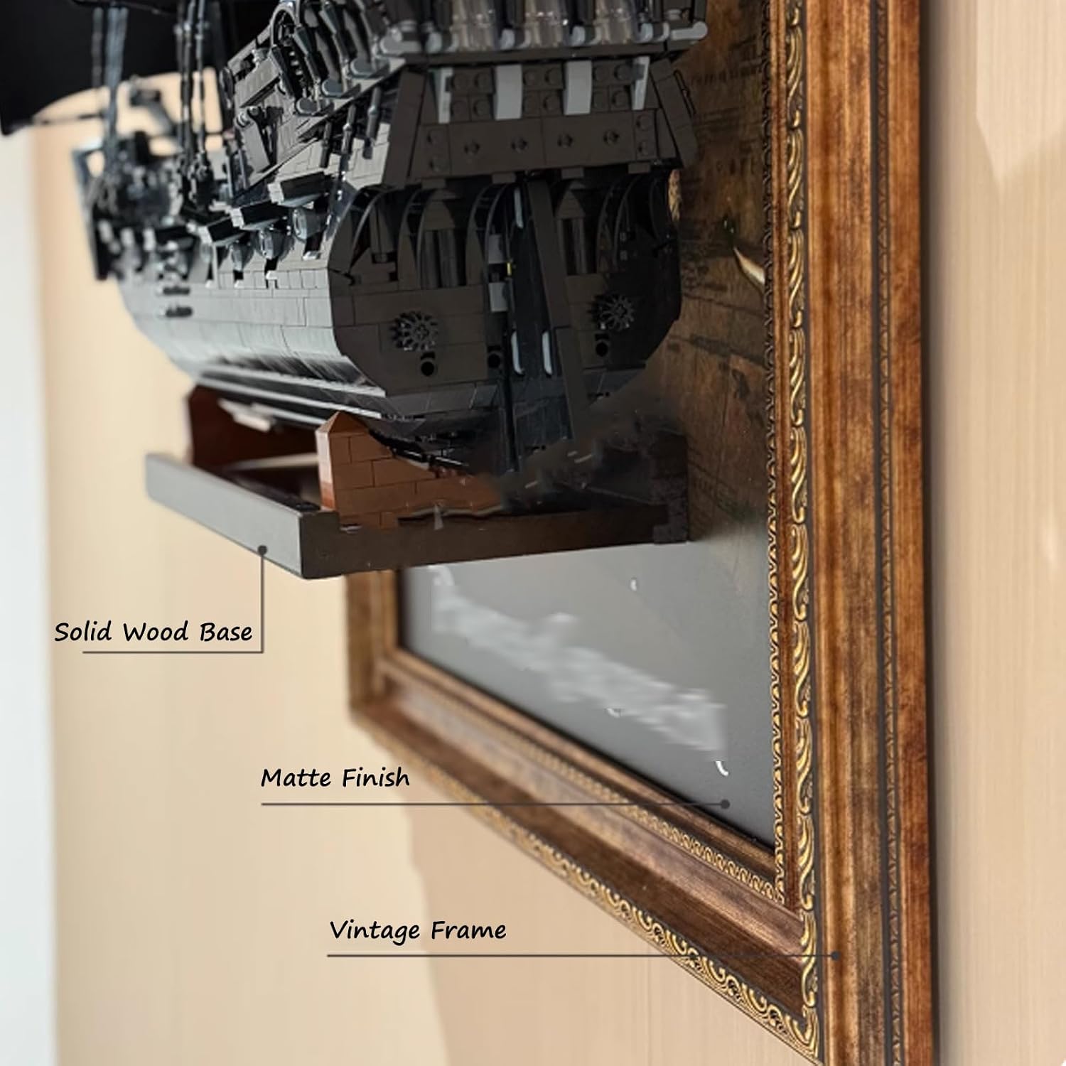 Display Frame with Spotlight for Lego 10365 Black Pearl ,Wall-Mounted Print Frame Custom Fit for 10365 Model - for Wall Display Collections,23.6 x 35.4 inches (Model not Included)