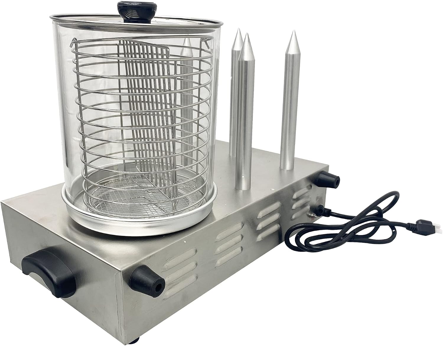 TECHTONGDA Hot Dog Steamer, Sausage Grill, Electric Bun Warmer Cooker, Hot Dog Warmer, Countertop Food Warmer 110V with Adjustable Temperature and 4 Heating Rods for Hot Dogs, Egg Rolls, Sausages