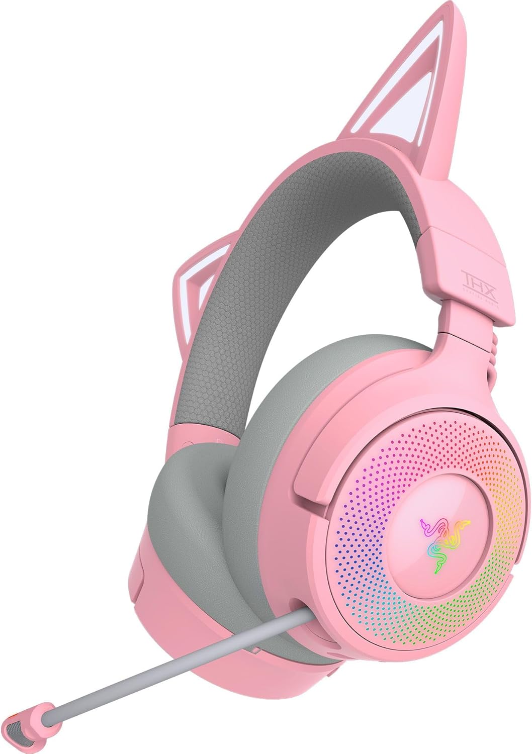 Razer Kraken Kitty V3 Pro Wireless RGB Gaming Headset: Chroma RGB Kitty Ears - 2.4 GHz, Bluetooth 5.3, USB A - Super Wideband Mic - 40mm Drivers - THX Spatial Audio - Comfortable Ear Cushions - Pink
