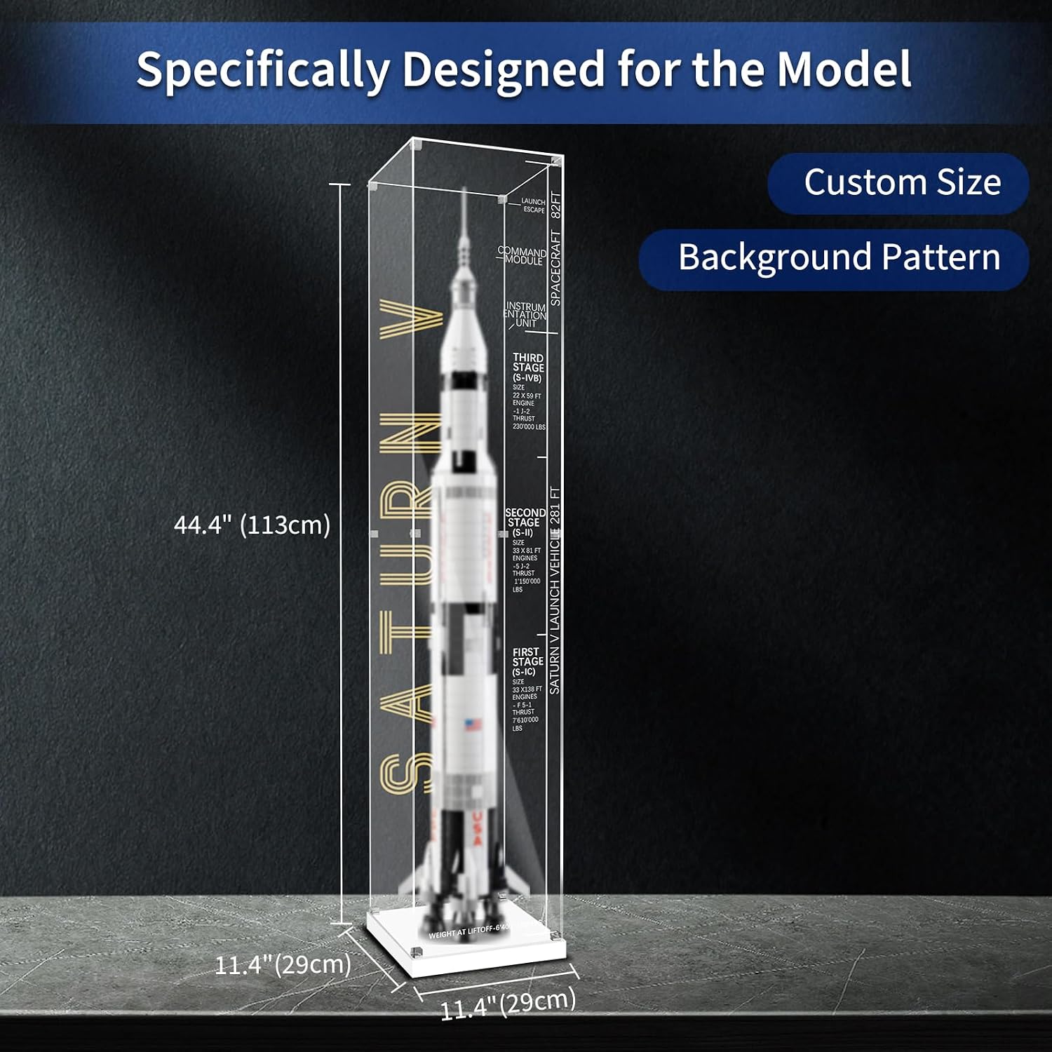 Acrylic Display Case for Lego 92176 NASA Apollo Saturn V, Dustproof Clear Display Box (Display Case ONLY, The Model NOT Included)