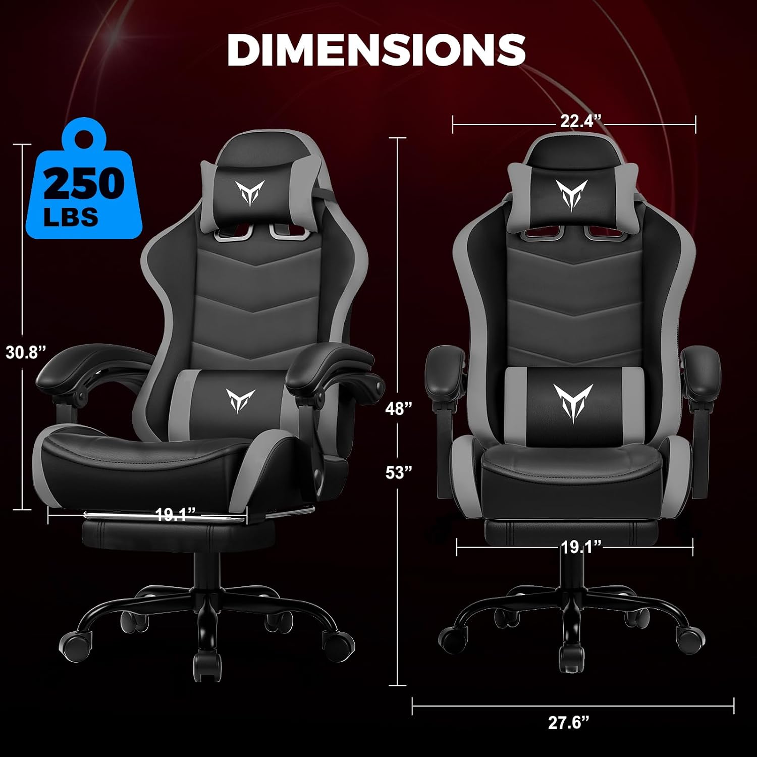 GTPLAYER Gaming Chair with Footrest, Video Game Chairs Racing Style PC Game Chairs 350lbs for Adults - Padded High Back Ergonomic Reclining Silla Gamer, Linkage Armrest, Grey