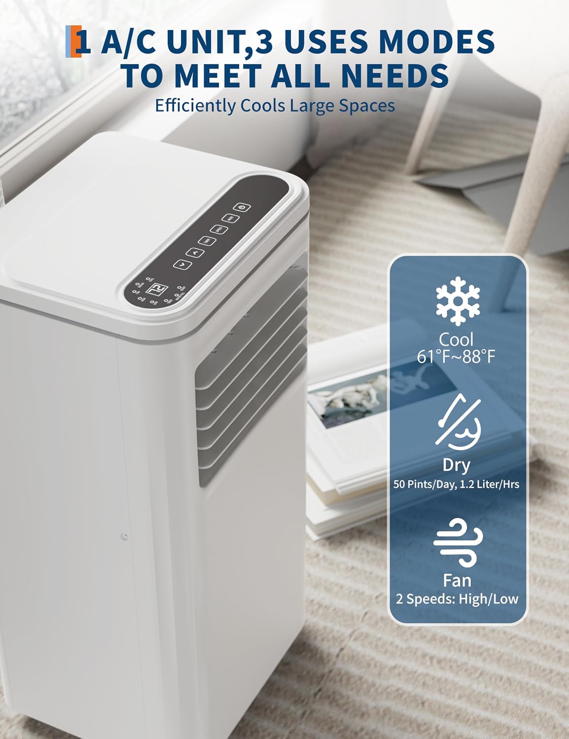 GarveeTech Portable Air Conditioners, 10000 BTU Air Conditioner for Room Up to 450 Sq.Ft, 24H Timer, Remote Control, Dehumidifier, 3 in-1 AC Unit with Window Kit for Bedroom, Indoor Rooms, Home Office
