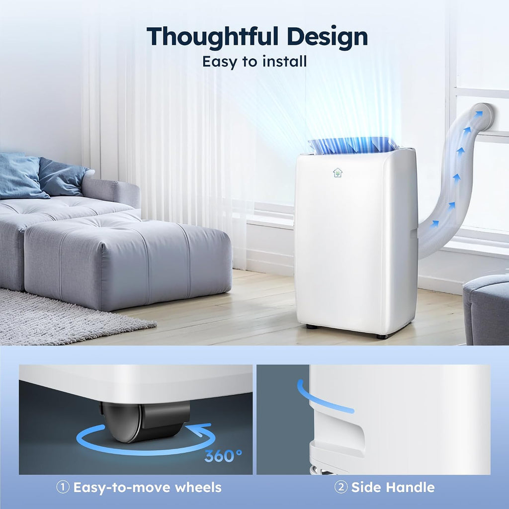 14,000 BTU Smart Air Conditioner with Heat, Auto-Evaporation Portable AC Unit with 4 Modes 3 Speeds/APP/Fast Cooling/Heating/Dehumidifier/Fan Mode/24Hrs Timer for Bedroom/Dorms/Office