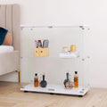 Beauty4U Glass Display Cabinet with 2 Shelves, 2 Doors Curio Cabinets for Living Room, Bedroom, Office, White Floor Standing Glass Bookshelf, Quick Installation