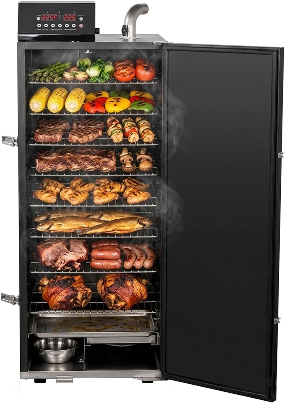 HAKKA Commercial Smoker, Electric Smoke Oven 8 Racks BBQ Grill Vertical Outdoor Smoker 2000W for Cooking Pastrami, Sausage, Bacon, Smoked Chicken, Smoked Pork (DSH-S45E)