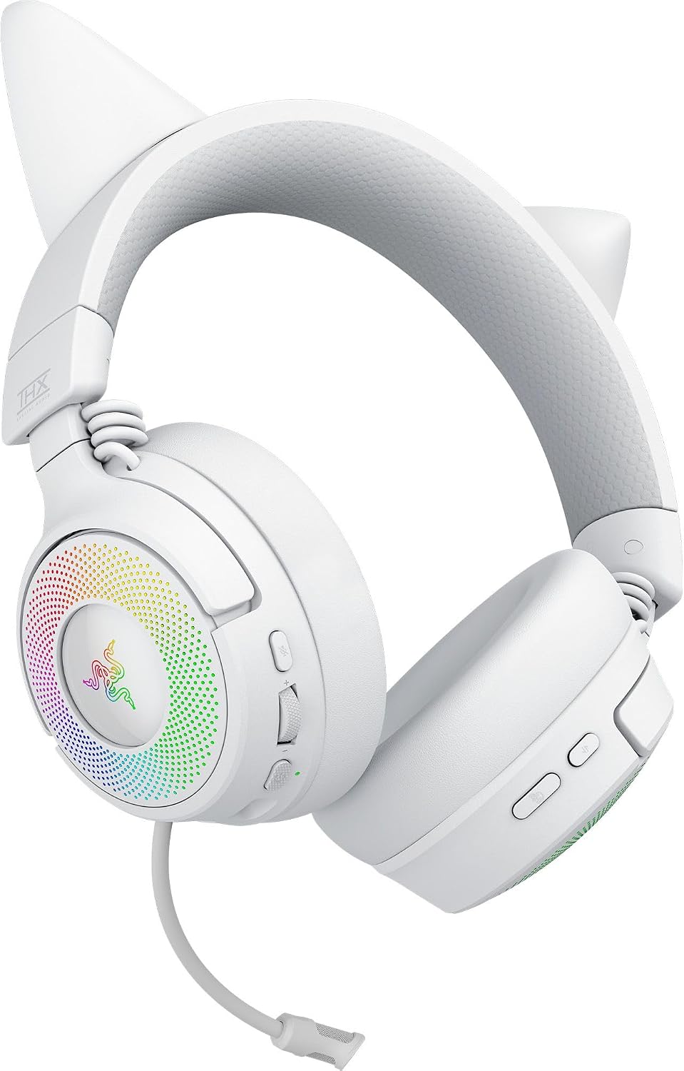 Razer Kraken Kitty V3 Pro Wireless RGB Gaming Headset: Chroma RGB Kitty Ears - 2.4 GHz, Bluetooth 5.3, USB A - Super Wideband Mic - 40mm Drivers - THX Spatial Audio - Comfortable Ear Cushions - White