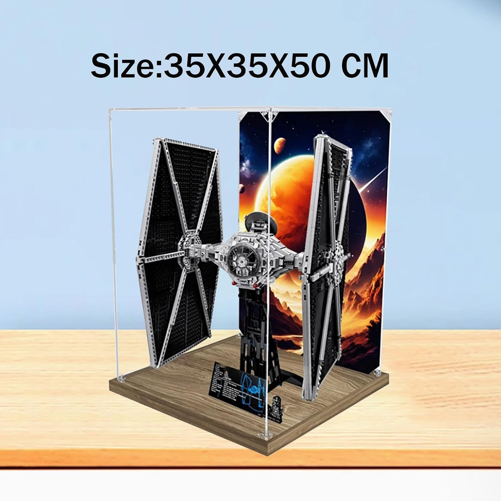 Acrylic Display Case for Lego 75095 TIE Fighter Building Set– Dustproof Display Box & Showcase,, Display Box Compatible with Lego 75095 -Only Display case (Wooden Base)