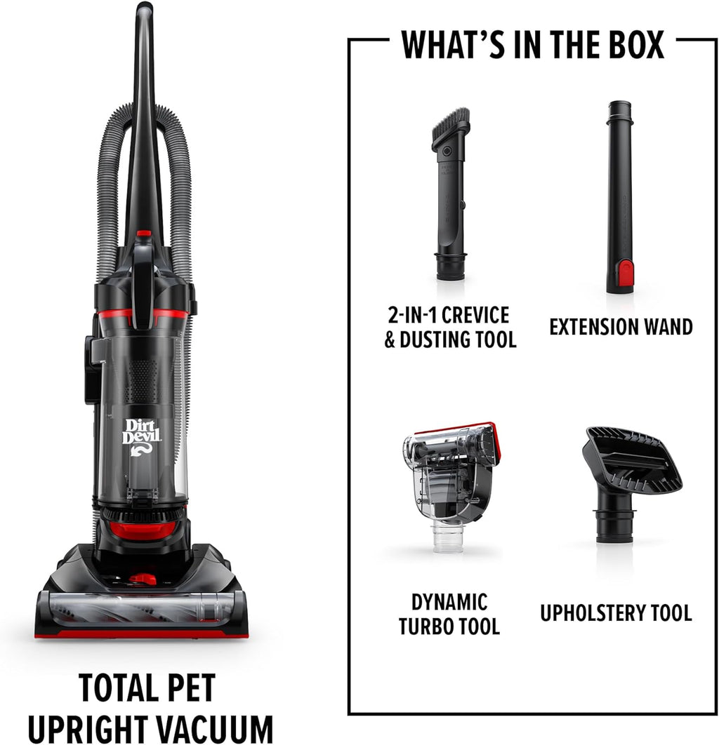 Dirt Devil Multi-Surface Total Pet+ Upright Bagless Vacuum Cleaner for Carpet and Hard Floor, with Pet Tool Kit, Powerful, Lightweight, Corded Vacuum Cleaners for Home Use
