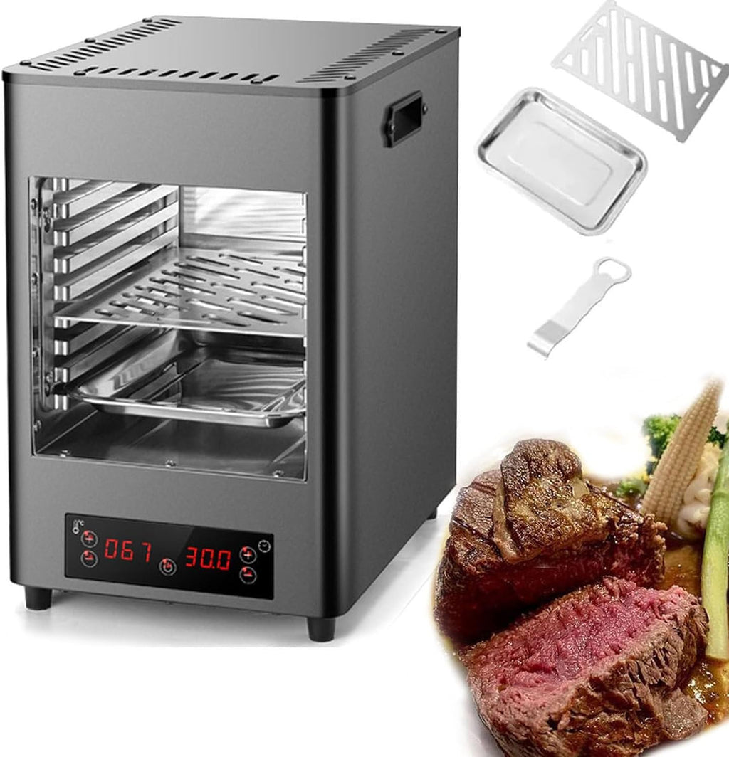 1700W Smokeless Electric Steak Broiler, Portable Indoor BBQ Grill with Timer & Temp Controller, Stainless Steel Steak Cooking Machine for Meat Burger Pizza (1 Grill+1 Tray+1 Clip),B