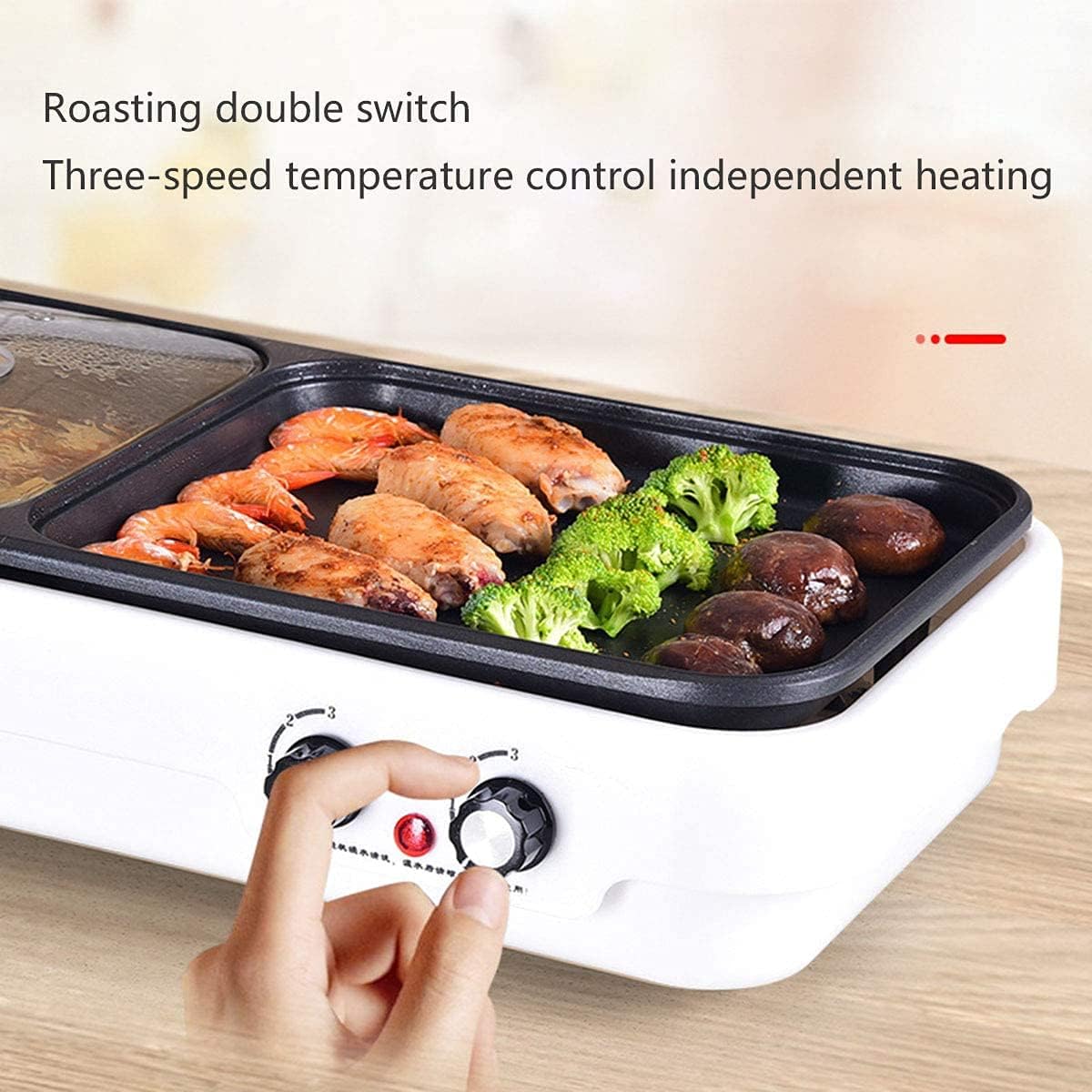 BBQ Smokeless Grill Electric Grill with Hot Pot 2 in 1 Indoor Korean BBQ Grill and Shabu Shabu Pot with Divider 2200W Separate Dual Temperature Control, BBQ Accessories Gift Set, Capacity for 2-8 Peop