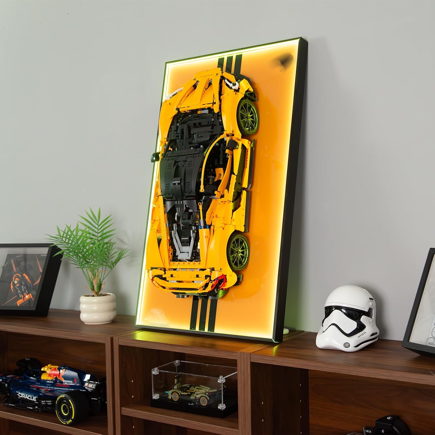 Display Wallboard with RGB LED Lights Compatible with Lego Technic McLaren P1 Model Car Racing Hypercar Model Kit 42172 - Adult Collectibles Car Wall Mount for Home or Office Décor (No Car)