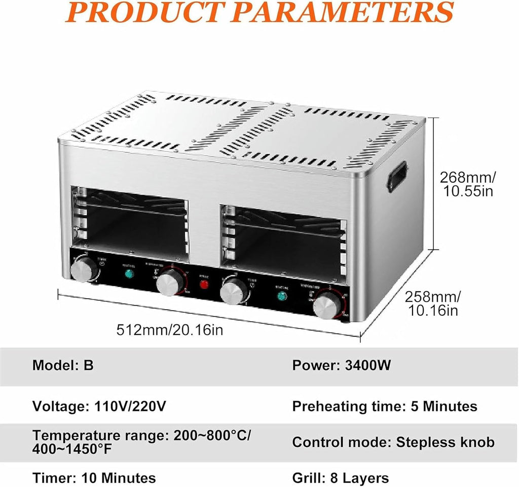 Small Steak Oven, Portable Indoor Broiler, 1500°F Stainless Steel Barbecue Grill with 6/8-Tier Adjustable Rack, Steak Cooker Machine for BBQ,B-110V