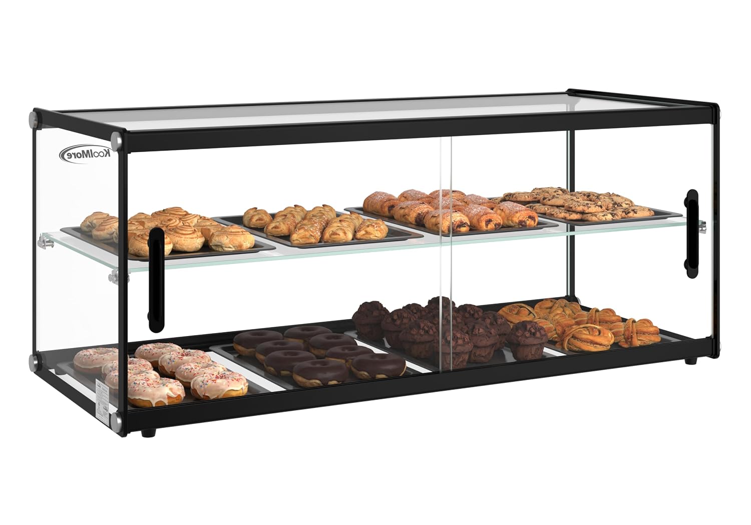 KoolMore 36 in. 2 Tiered Pastry Display Case with Glass Shelf and Sliding Door, 4.2 cu. ft. Capacity, ETL Listed (KM-DC-4CSBK)