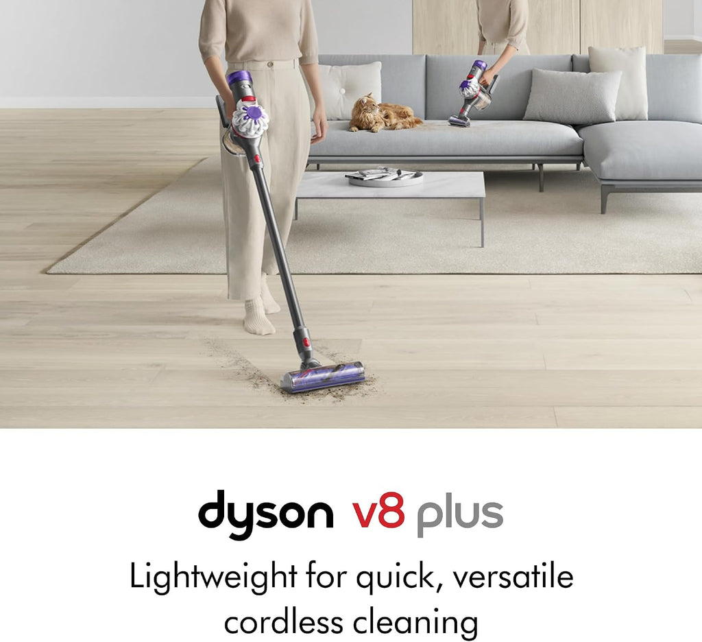 Dyson V8 Plus Cordless Vacuum, Cleans Hard Floors and Carpets, Detangles, Converts to Handheld, 115AW, 2 Power Modes, Up to 40 Minutes¹