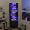ARTETHYS Corner Shelf with Light 5-Tier Black Storage Cabinet with Drawers Modern Tall Bookshelf Stand for Living Room