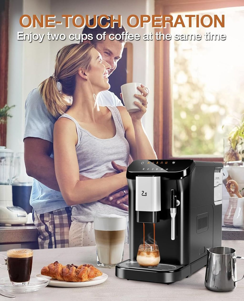 Fully Automatic Coffee Machine, 20 Bar Professional Espresso Machine with Grinder & Milk Frother, 1-15 Adjustable Grind Size Levels, 1.5L Water Tank, Cappuccino & Latte Machine for Home