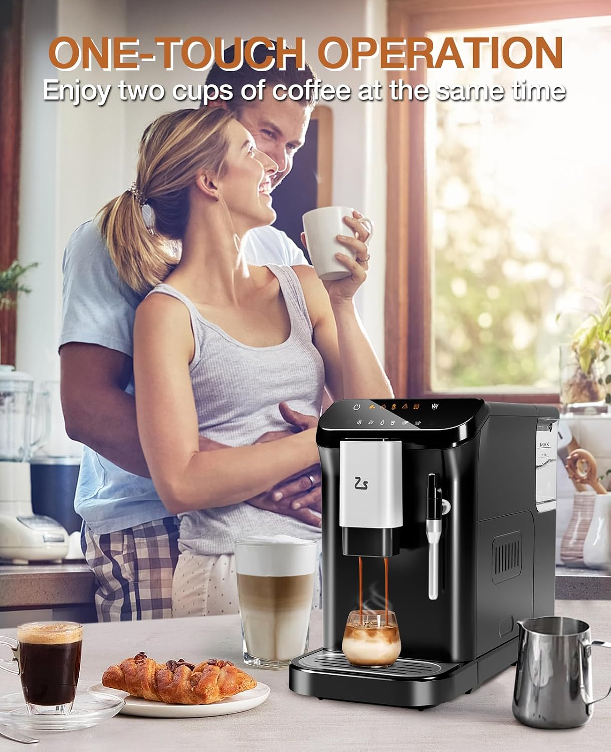 Fully Automatic Coffee Machine, 20 Bar Professional Espresso Machine with Grinder & Milk Frother, 1-15 Adjustable Grind Size Levels, 1.5L Water Tank, Cappuccino & Latte Machine for Home