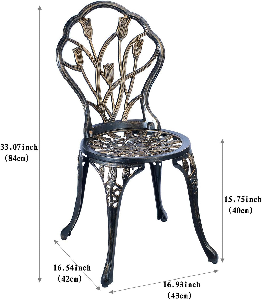 C/G 3 Piece Bistro Set,Outdoor Patio Set,Anti-Rust Cast Aluminum Bistro Table Set for Park Yard Front Porch Furniture(Antique Copper)