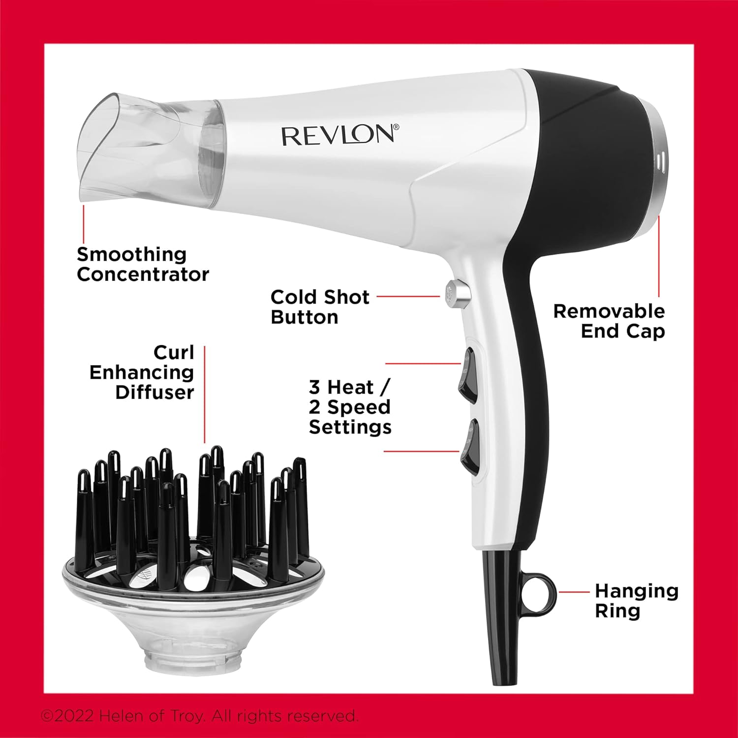 REVLON Volume Booster,Hair Dryer with Curl Enhancing Diffuser | Increase Volume,Decrease Frizz and Damage,Fast Drying,1875 Watts (White),(Pack of 6)