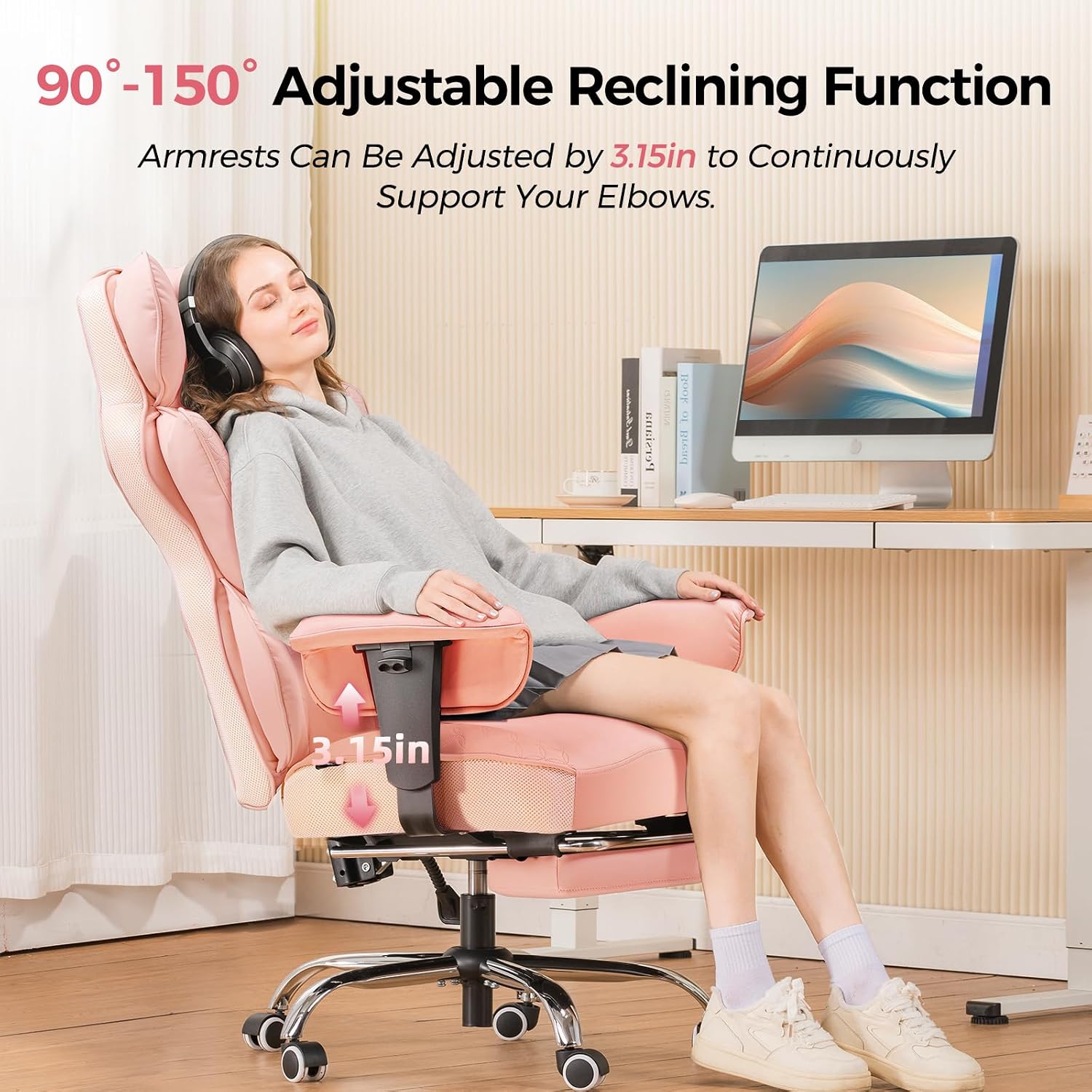 COMHOMA Desk Office Chair Big and Tall Office Chairs Ergonomic Gaming Chairs with Wide Seat Leather High Back Chair with Foot Rest Adjustable Armrests Pocket Spring Lumbar Support